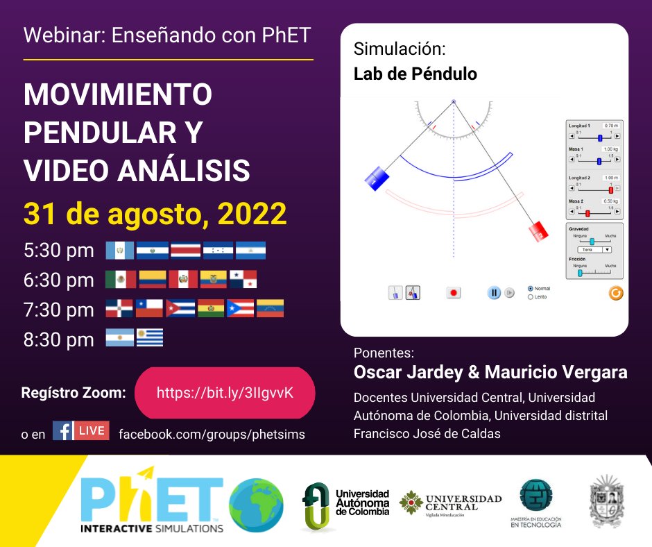 Mañana tenemos nuestra siguiente sesión de Enseñando con PhET !! Potencializa el uso de las <a href="/PhETsims/">PhET Sims</a> combinándolas con análisis de video para que tus estudiantes puedan construir y dar sentido a los modelos matemáticos. Registro para zoom: bit.ly/3IIgvvK o FacebookLive