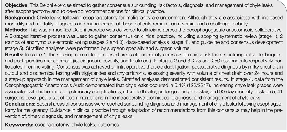 OGAAudit's tweet image. Glad to see our next @OGAAudit international consensus statement on an important, less understood topic on #chyle #leak in @AnnalsOpen 

Key points on standardisations of management globally

🔗 journals.lww.com/aosopen/Fullte…

A 🧵 below on key points