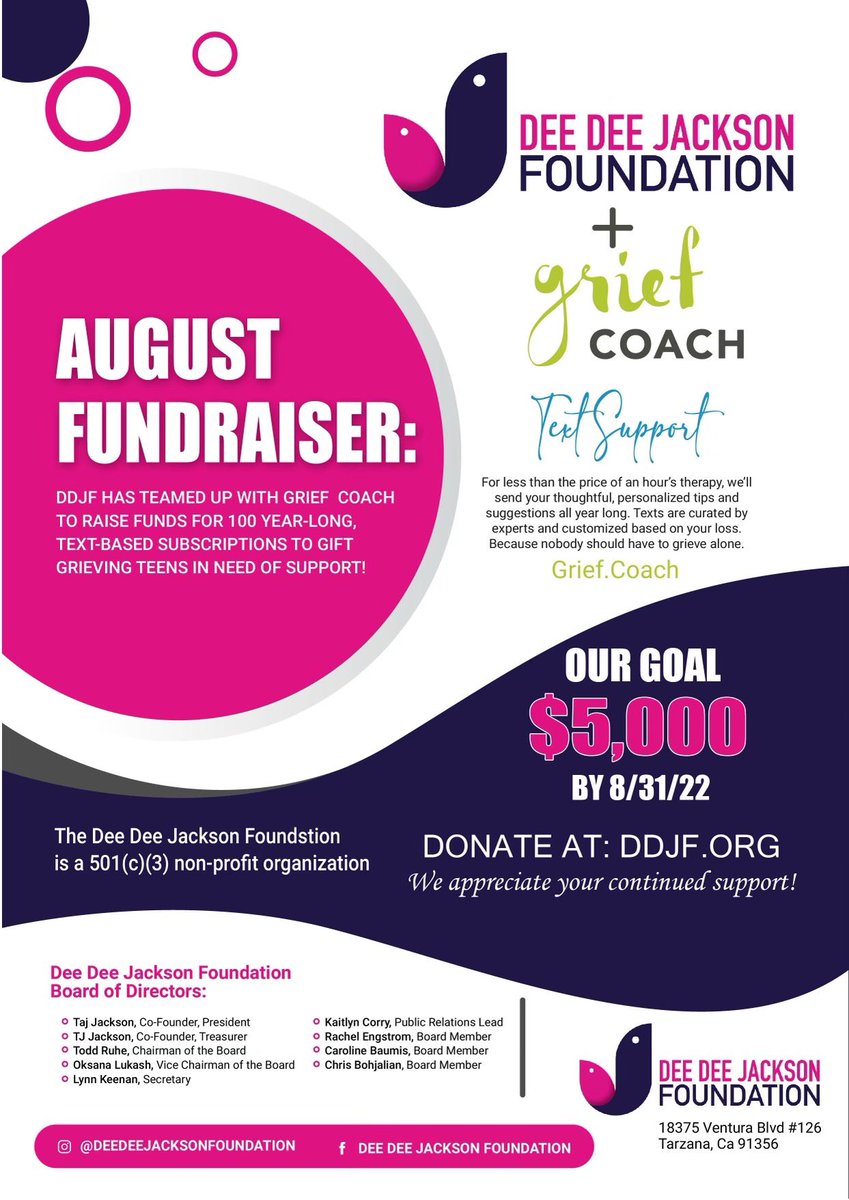 tjjackson's tweet photo. Only 2 more days left and we are almost at our goal! If you want to contribute and help us help grieving teens click the below link…

https://t.co/dx2NCJ2SB1

🙏🏾 #ddjf #fundraiser #nonprofit #grief #helpthoseinneed https://t.co/vCXj7oPjHC