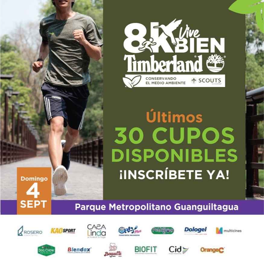 ¡Últimos 30 cupos!
Inscríbete en la Carrera 8K Vive Bien organizado por Scouts Ecuador y Timberland haciendo un aporte simbólico de $20. 
🧑‍💻 Inscríbete en linea 👉 scoutsecuador.org/carrera-scout-…
🐶 Carrera Pet Firendly 🐶
#8KViveBien #ScoutsEcuador #Timberland