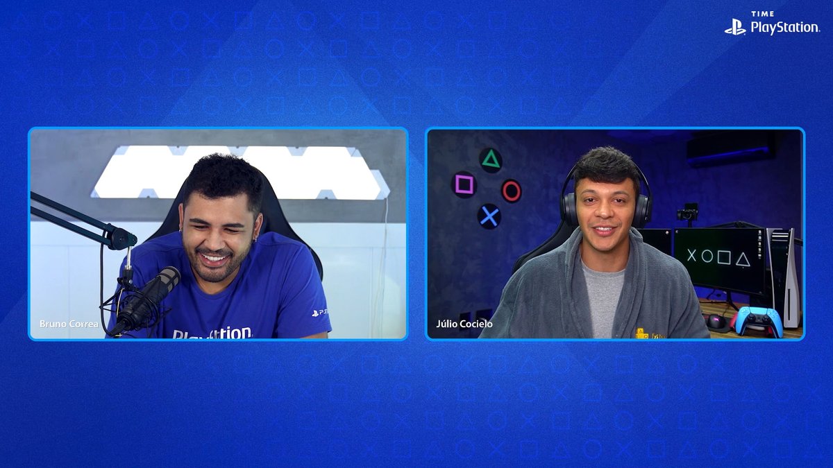 PlayStation_BR's tweet photo. Bora para mais uma entrevista? Bruno Corre entrevista Julio Cocielo e descobre suas histórias mais hilárias e emocionantes nesse mundo gamer. 🤭

Veja o papo completo no nosso YouTube: https://t.co/OlqxnwjxEu
#TimePlayStation https://t.co/rOWfyFzxDe