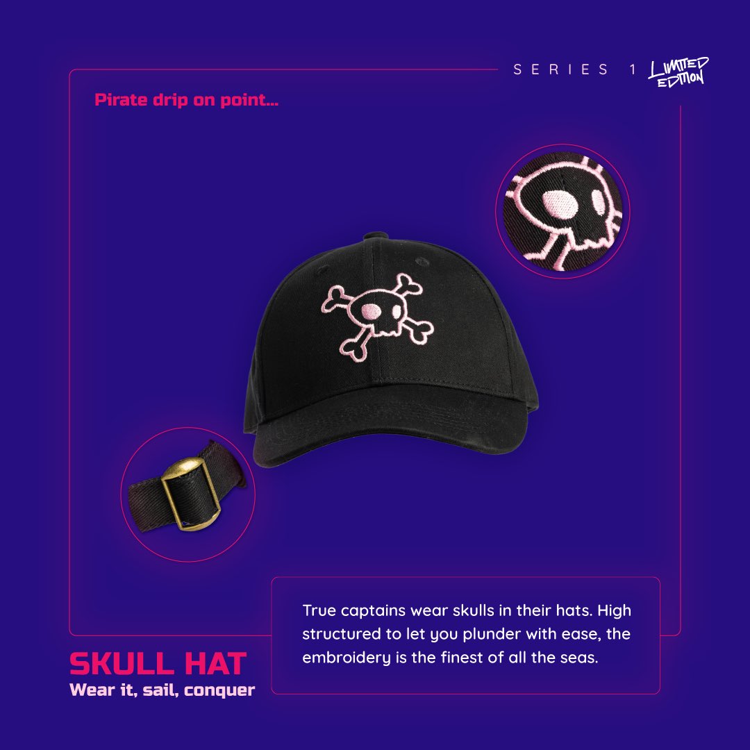 PiratesMeta's tweet image. Real Captains Rock Skulls 💀 

Show the world which crew you rep with this POTM skull logo cap. High structured and adjustable fit make this a perfect choice for plundering or a night out with the crew.

Holders only! Retweet for your chance at a FREE hat - winner in 24 hrs ⏰