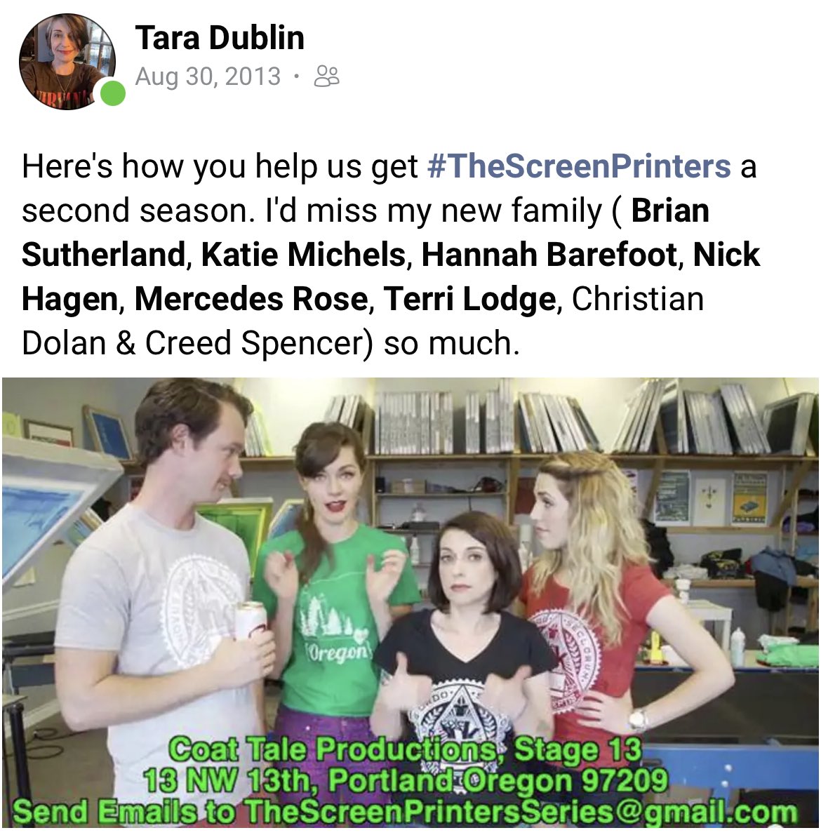 taradublinrocks's tweet photo. We were going to shoot a sequel to #TheScreenprinters this year but our financial backer backed out. You up for a producing gig & a cameo, @MatthewModine? 😏 #TBT @hannah_barefoot @bsuth20 https://t.co/0AUvEIFD8W