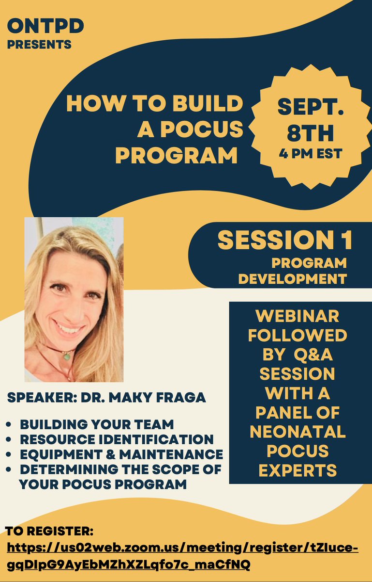 NeoTECaN's tweet photo. ONTPD is hosting a series of webinars on how to create and maintain a Neonatal POCUS program. 
1st webinar of this series is
On Sept 8th, 4pm EST
Speaker: Dr. Maky Fraga from Children's Hospital of Philidelphia
Register here: https://t.co/3hAY5OHL1Z
We are excited! Are you?! https://t.co/6E54mvRWG2