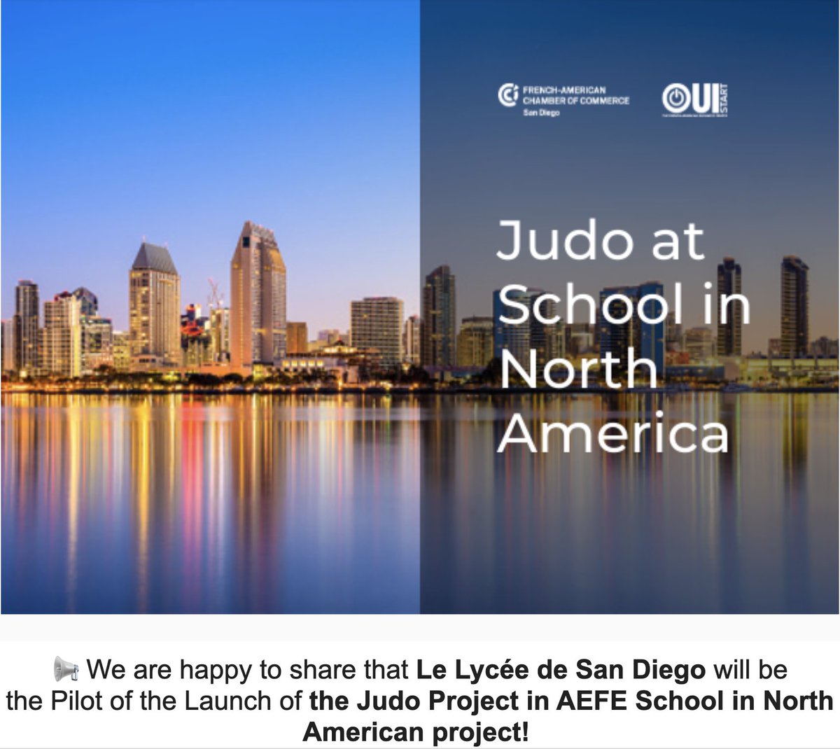 dajmeyer's tweet photo. .@FranceinSD, Le @LyceeFrancaisSD will pilot the launch of the @francejudo_ Project in #AEFE Schools in North American @IEN_AEFE_FISNA project. Congratulations, @ftregouet, on this partnership! #fierdêtrejudoka https://t.co/zN7iD50X41