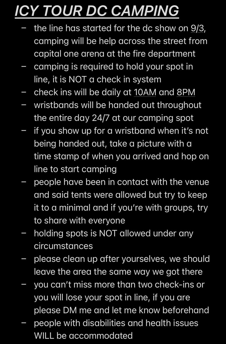 JOSHESCULT's tweet photo. the line for #icydc has started, we will be camping. information on camping and where we’ll be camping is below. no camping tonight because of the storm so if you arrive, take a picture with a time stamp. for any additional questions, feel free to dm me! https://t.co/0nIgIeErvN