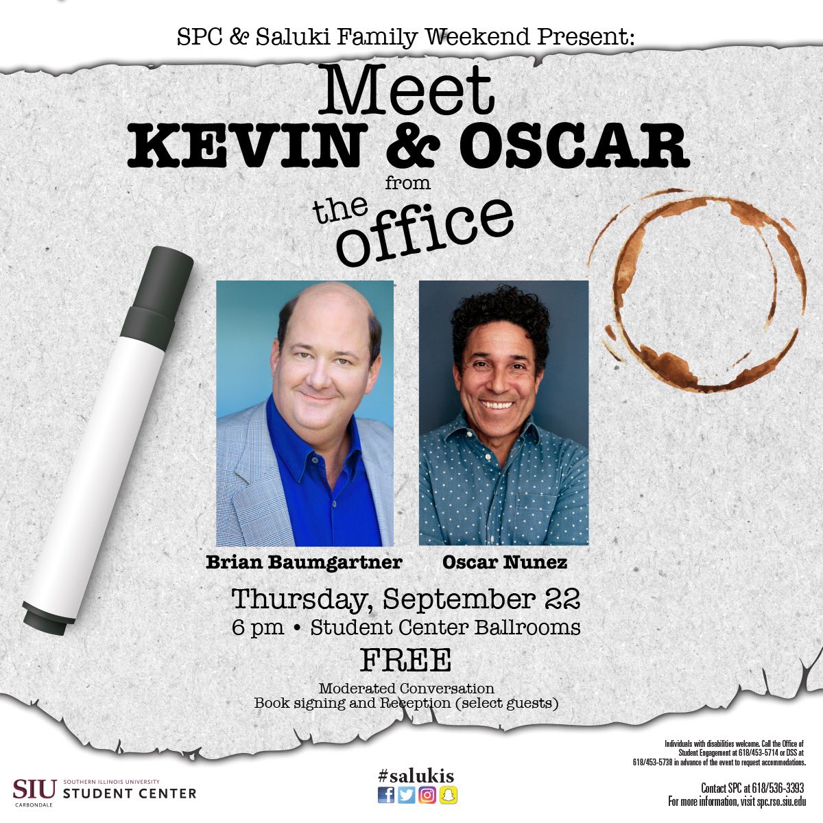 Two of your favorite Dunder Mifflin Scranton Accountants are coming to <a href="/SIUC/">SIU Carbondale</a> to kickoff Family Weekend! 

🗓 Thurs. 9/22
📍 Student Center Ballrooms
⏰ Doors open at 6:00 pm

This event is FREE and open to the public!

#theoffice #SPC #getinvolved #thisissiu #SalukiFamilyWeekend