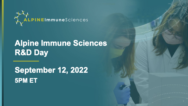 AlpineImmuneSci's tweet photo. #News: Join us on Monday, Sept. 12 at 5:00pm ET for an R&D Day where we’ll share clinical updates from our first-in-human phase 1 study of #ALPN-303 and a first look at data from NEON-2 study of davoceticept in combination with pembrolizumab! Learn more: https://t.co/pUtA0MLKuA https://t.co/3ZjBFyvLMw