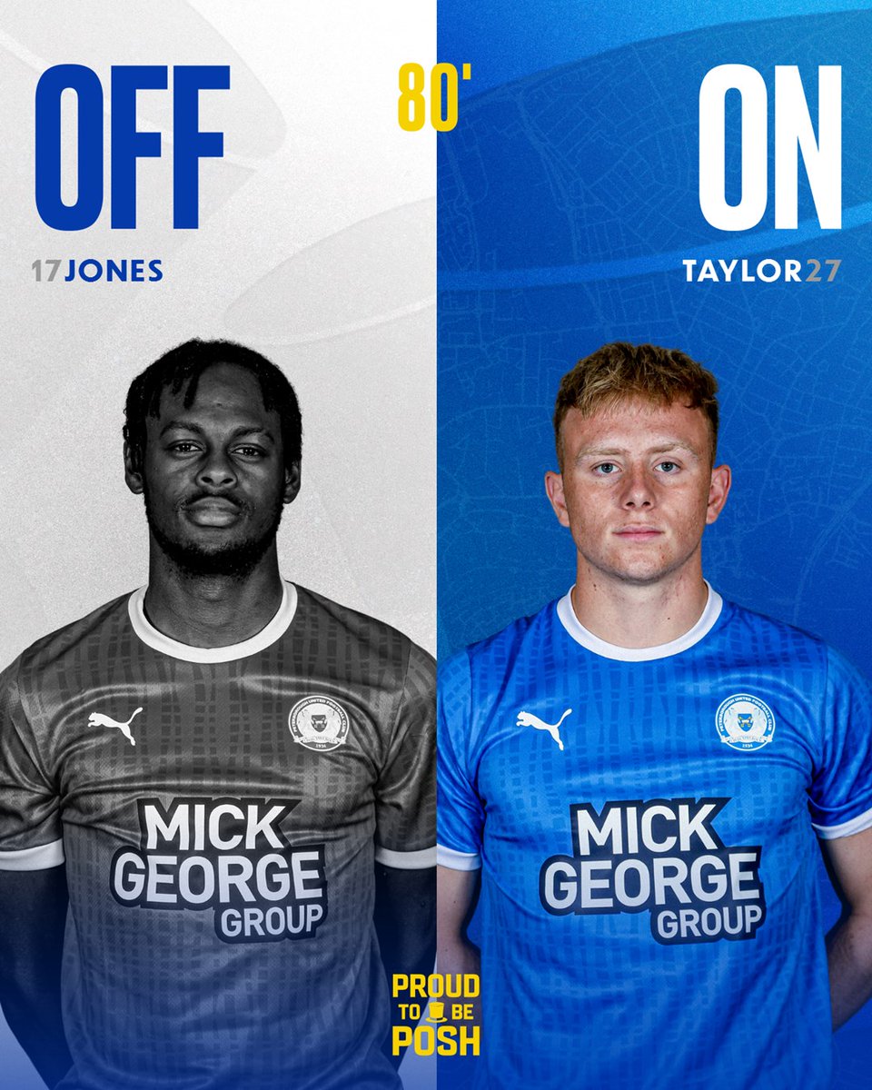 theposh's tweet photo. 80' - A second change for Posh as Joe Taylor replaces Jones.
➡️ Joe Taylor
⬅️ Jones
🎩 1 - 1 🔴 | #PETSTV https://t.co/UktUTGNjGw