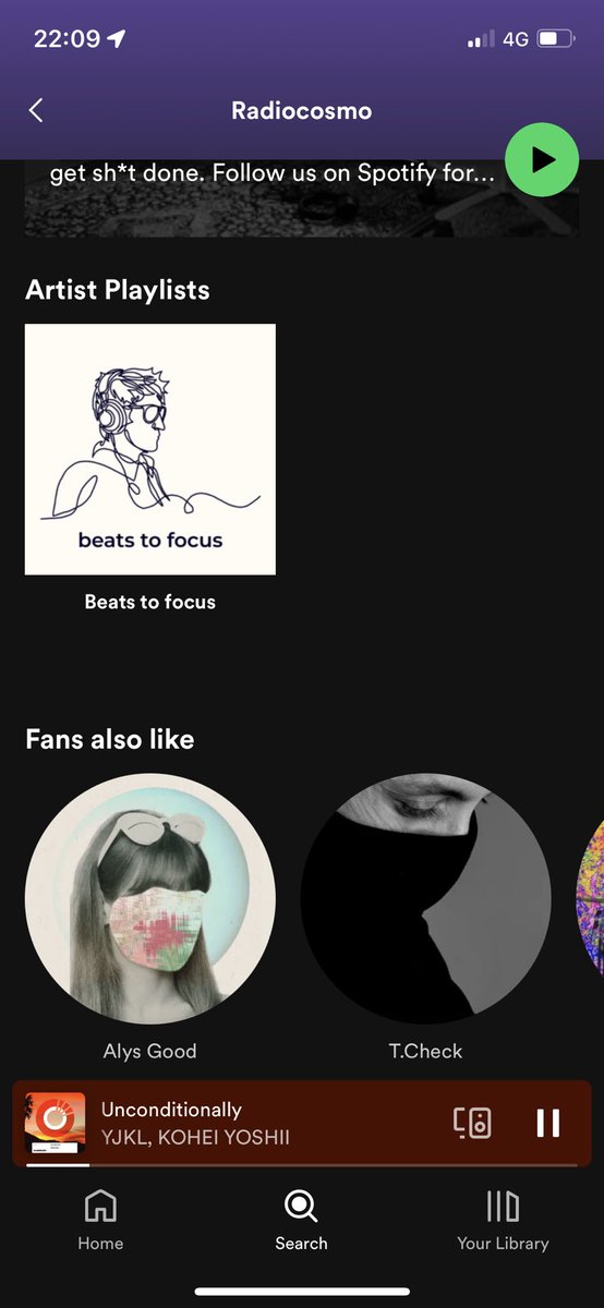 Finally, ⁦@Radiocosmo_⁩ has a ‘Fans also like’ section on Spotify 🤩🤩