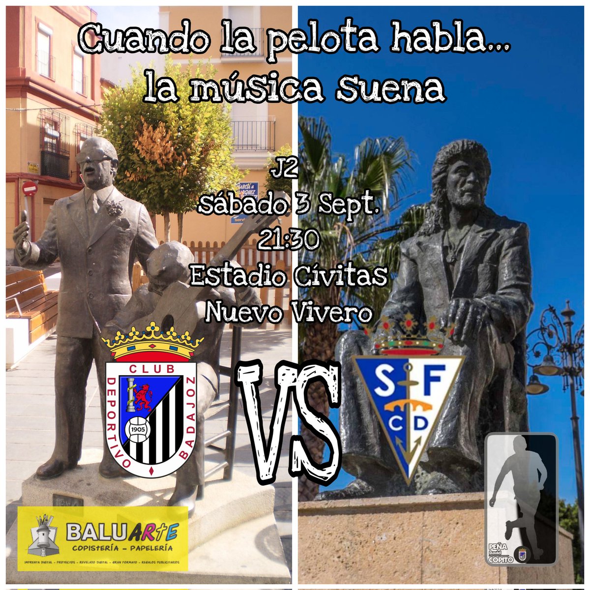 PByNDavidCopito's tweet image. 1ª cita de la temporada en nuestro querido Cívitas Nuevo Vivero 😍. nuestro @CDBadajoz se enfrentará este sábado a las 21:30 al @SanFernando_CD, en un partido que, cuando la pelota habla... La música suena. Galardón patrocinado por @CopisteBaluarte en colaboración con @PorraCDB