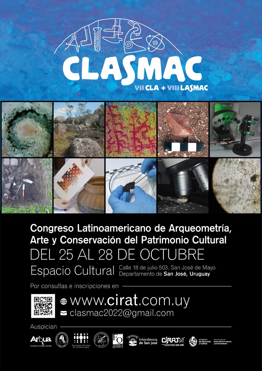 sanjose_turismo's tweet photo. "Congreso Latinoamericano de Arqueometría, Arte y Conservación del Patrimonio Cultural"
1er #CLASMAC en #Uruguay 
VII versión del #CLA y 
VIII del #LASMAC 

Bienvenidos !!!
#CIRAT #DICYT #MEC 
#IntendenciadeSanJosé #Uruguay #UruguayNatural https://t.co/eJarZebr3S
