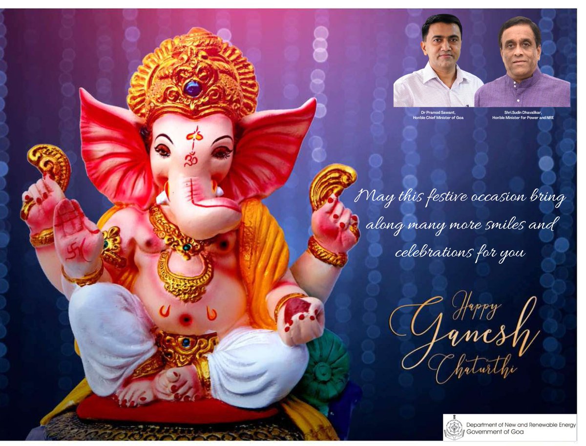 DepartmentofNRE's tweet photo. Wishing a beautiful, colorful and a cheerful Ganesh Chaturthi to everyone. https://t.co/rtvpwcW3qt