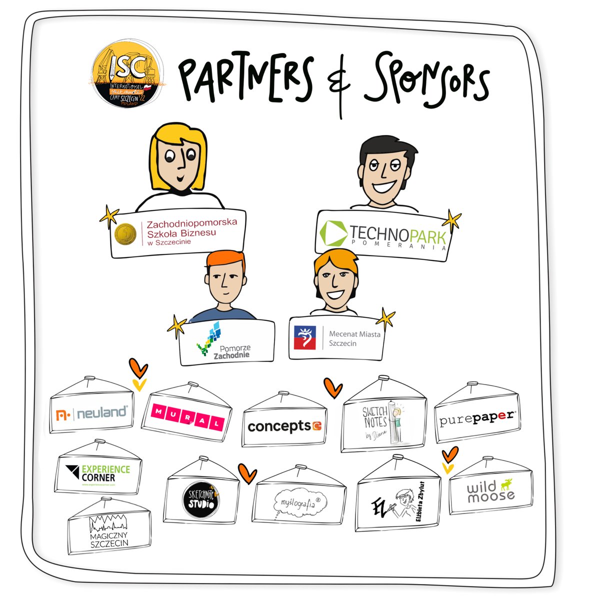 Sketchnote_Camp's tweet photo. Dear Friends meet our wonderful partners and sponsors💛 #isc22PL #sketchnotecamp #sketchnoting #sketchnotearmy #visualpractitioners #sketchnotes #sketchnote #ilovesketchnotes #mural #neuland #conceptsapp #dianasoriatmeyer #purepaper https://t.co/jUwL68k9wh