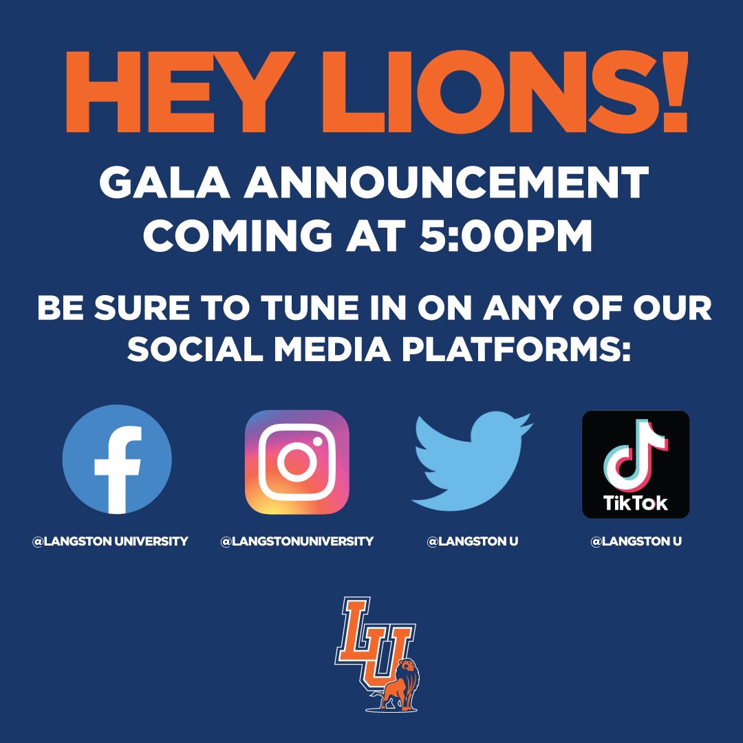 LangstonU's tweet photo. GALA TALENT ANNOUNCEMENT AT 5:00 P.M. Tune into all of our social media accounts to get the scoop! Submit your final talent guesses in the comments!
#LUGala22
#LUForever https://t.co/6ddpAlmdGV