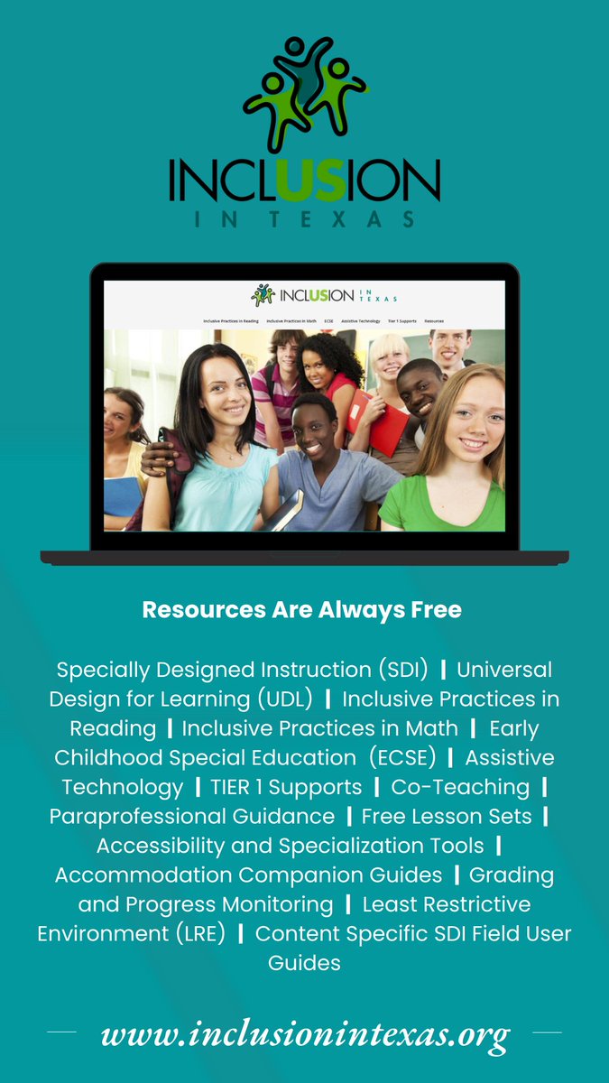 teainfo's tweet photo. Check out the Inclusion in Texas Network – designed to provide school systems and educators with the tools necessary to build an inclusive classroom for all Texas students. Visit https://t.co/OPrJtOrqWV to learn more and view available resources. https://t.co/2L6KZOLJes
