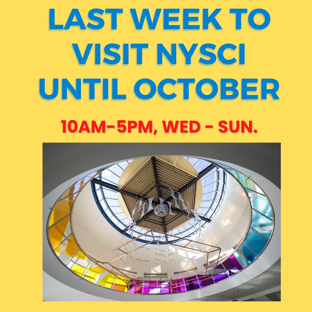 nysci's tweet photo. *Sunday, September 4 will be the last day to visit NYSCI until October AND the last day to visit our "Search for Life" exhibit before it permanently closes.
*"Connected Worlds" is already closed for upgrades but you can watch TWO #3Dfilms & play a round of #MiniGolf while here. https://t.co/Bx77ODs5X7