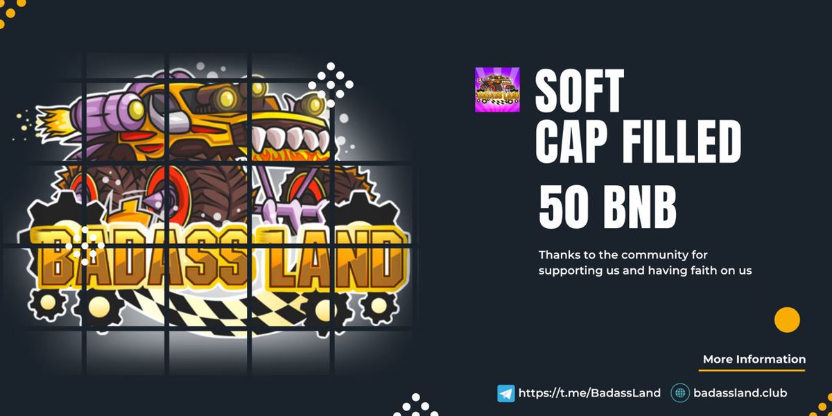 badass_land's tweet photo. It gives us great pleasure to report that our soft cap has been reached. 
Thanks to the community for supporting us and having faith in us. ❤️

Participate in our fairlaunch and get upto 30% bonus.

Fairlaunch link: 
https://t.co/cbSuGGU7WN https://t.co/IvWfZmfe4s