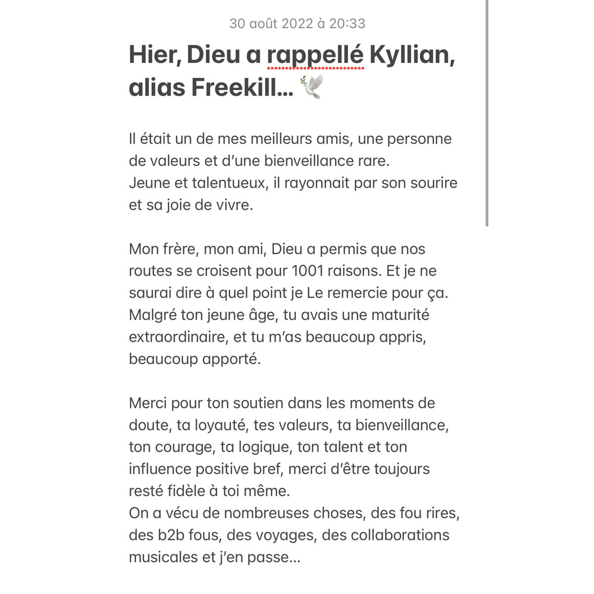BonjourLeKid's tweet photo. Au revoir mon frère… @freekillmusic 🕊❤️♾ https://t.co/CIGQo9Dm3J