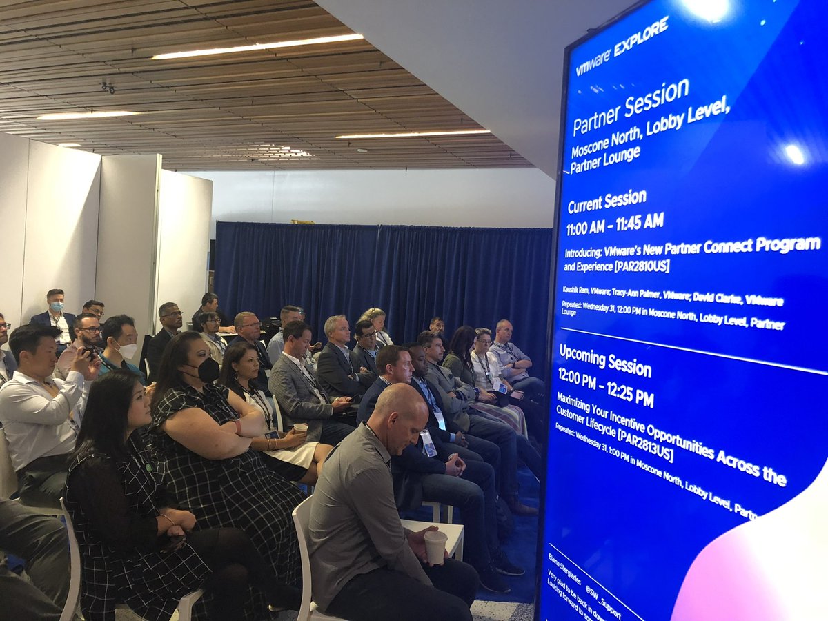 VMware_Partners's tweet photo. Standing room only to learn more about Partner Connect! Same session offered tomorrow at noon in the Partner Lounge theater.
#VMware_Partners #CloudSmartEcosystem #VMwareExplore https://t.co/olge0qSQi2