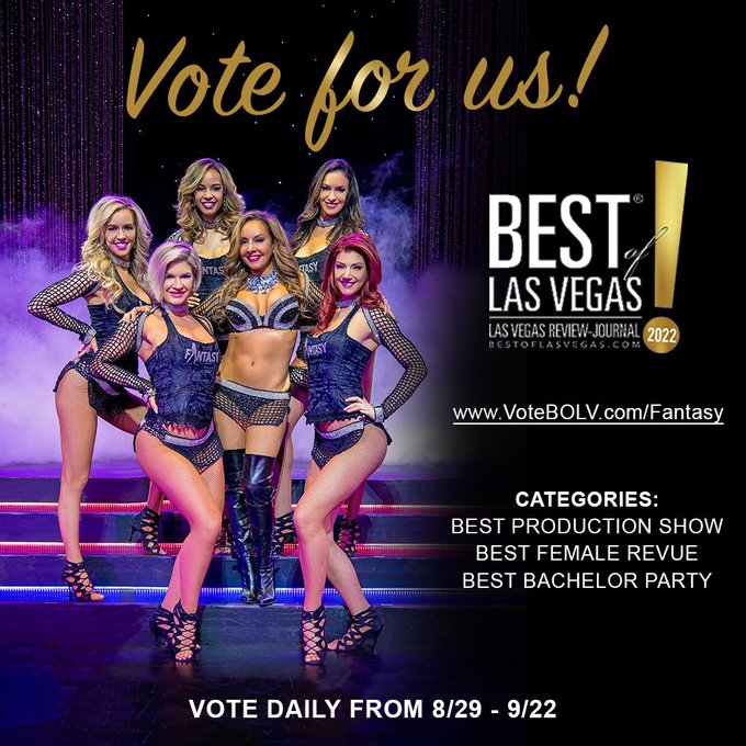 Can you please vote for Fantasy to win Best of Las Vegas again!! 👯&zwj;♀️💋 You can vote daily and in multiple<a href="/tag/lasvegas"class="tags"><span>#lasvegas</span></a><a href="/tag/welcomeback"class="tags"><span>#welcomeback</span></a><a href="/tag/fantasyluxor"class="tags"><span>#fantasyluxor</span></a>
