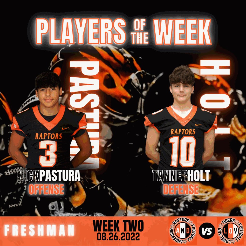 The future of <a href="/_AHS_Football/">Anderson Football</a> is bright with these rising stars who earned JV and Freshman Players of the Game for week 2️⃣! Join <a href="/usbnsports/">USBN</a> Raptor Recap tonight at 7pm to recognize these fellas! <a href="/nick_mart11/">Nick Martin</a> #builtdifferentonforestroad