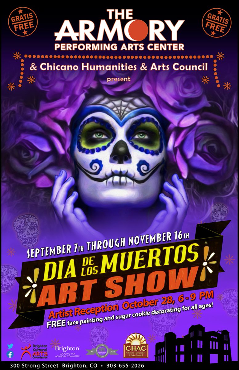 CityofBrighton's tweet photo. The Art at @BrightonArmory annual Dia de los Muertos exhibit is seeking local artists to join the show slated for September 7 through November 16. Details ➡️https://t.co/Z7VIHw2xaB #brightonco https://t.co/KTCRTfsj4d