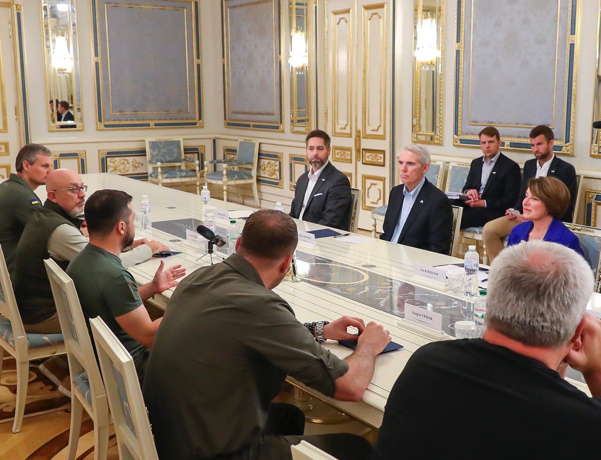 amyklobuchar's tweet photo. I went to Ukraine with Senator Portman to meet with President Zelenskyy and discuss the status of the war and American aid. Ukraine’s resistance to Putin’s barbarism has inspired the world. I’m more committed than ever to supporting their fight for democracy and sovereignty. https://t.co/bVes7myGbR