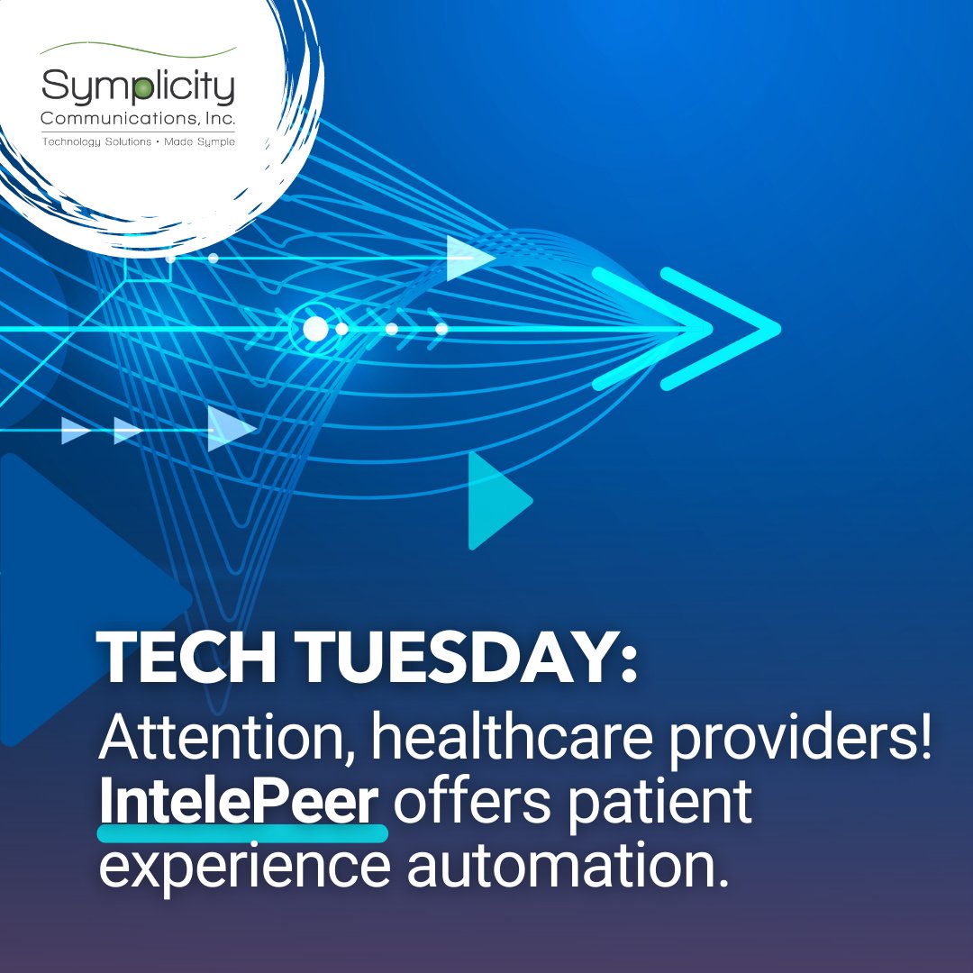 symplicitycom's tweet photo. With technological advances comes challenges, including:

- Staff shortages
- Outdated notification tech
- Cybersecurity

Overcome them with IntelePeer's Patient Experience Automation!

Watch the entire video here: https://t.co/5kuFQkuwaG 

#Symplicitycom #IntelePeer https://t.co/i7a1M5BKJj