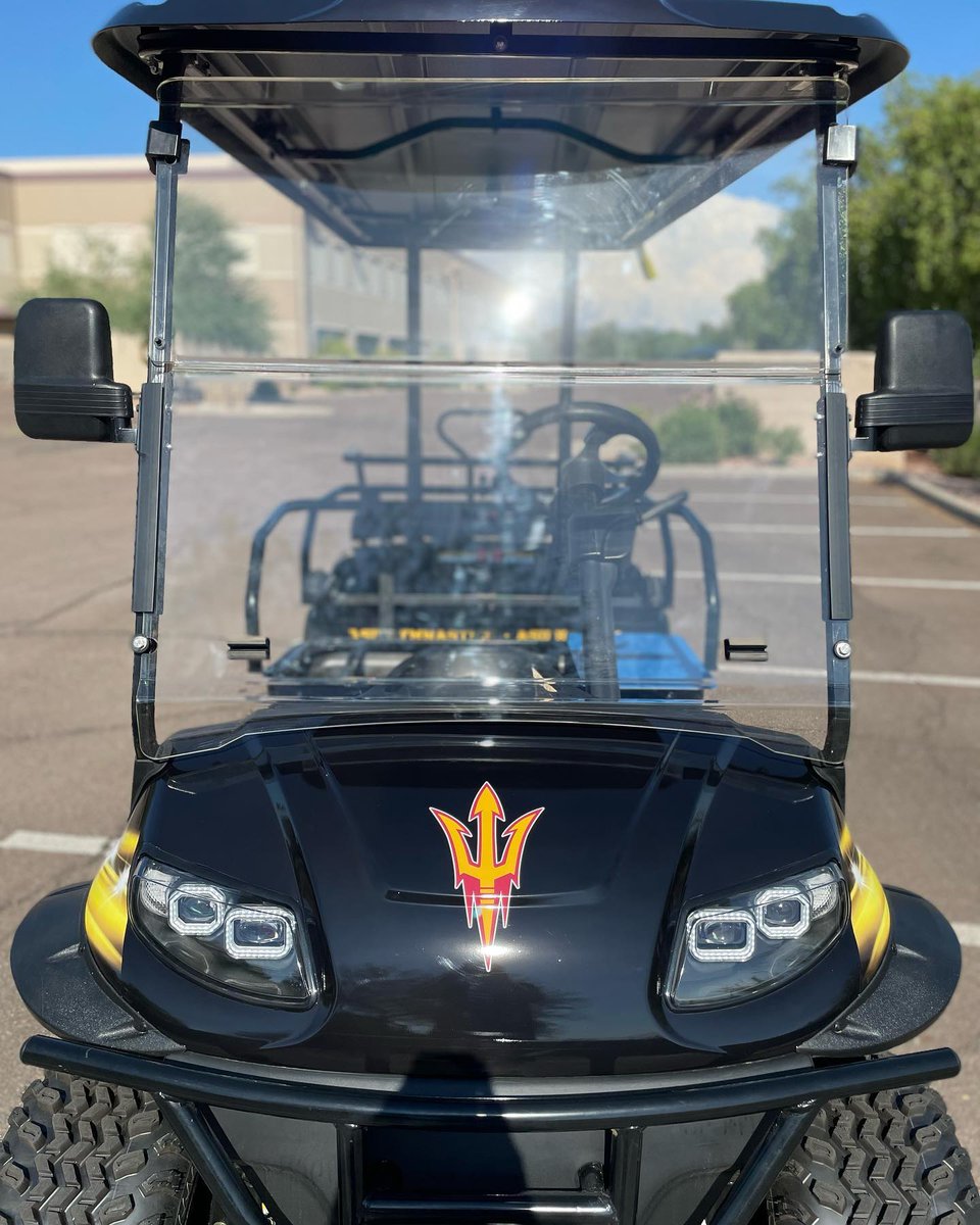MSquareWraps's tweet photo. Super fun ASU design for this custom golf cart! Some serious skills were involved in this project! What a turn out all said and done, we are thrilled with the final product! Contact us today!!  #wrap #wrapped #wrappedcars #paintisdead #averydennison #golfcartwrap #golf #cart https://t.co/oDp4U3sStS