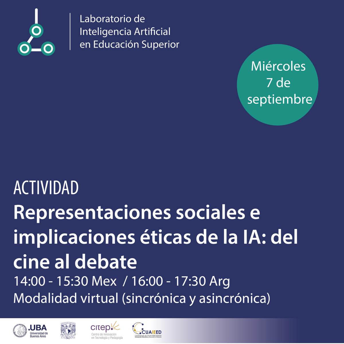 CitepUBA's tweet photo. Conocé más e inscribite para participar de las actividades del primer eje, "Miradas sobre la Inteligencia Artificial. Representaciones colectivas".
📅 6 y 7 de septiembre
💻 Inscribite en https://t.co/MjaHswScyt
@ubaonline @AcademicaUBA @UNAM_MX
#Laboratorio_IA #Lab_IA https://t.co/h2jKeNP30B