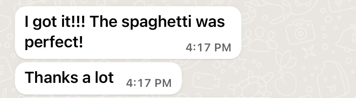 AidylKitchen's tweet photo. Check this out. 

Slide 1 - The Request

Slide 2 - The Meal

Slide 3 - The Feedback 

This spaghetti was pasta-tively amazing.  👌 https://t.co/TJFsmeJUDN