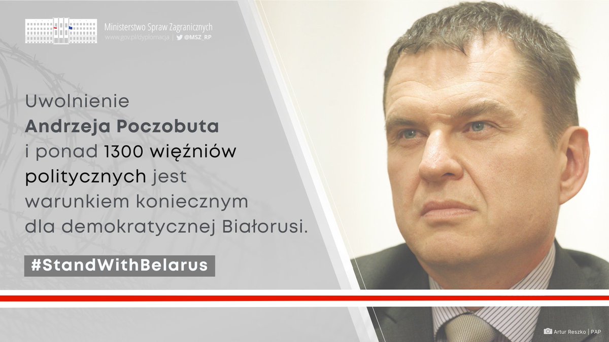 MSZ_RP's tweet photo. Andrzej Poczobut, oskarżony na podstawie sfałszowanych zarzutów, od ponad 17 miesięcy przebywa w białoruskim areszcie.

MSZ nieustannie prowadzi wysiłki zmierzającego do jego uwolnienia.

Wraz z 1 300 więźniami politycznymi, stanowi symbol walki o wolną i demokratyczną Białoruś. https://t.co/XoOcnwEou2