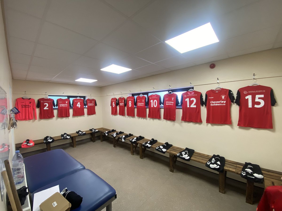 Highridgefc's tweet photo. Our new home kit sponsored by @cleverleybuild ready for our season opener this coming Saturday! 

Massive thank you to Gary and his team for the sponsor in these difficult times, we wouldn’t be able to have these amazing things without people like yourselves 👏🏼

#UTR 🔴⚫️ https://t.co/fkL3g50QfV