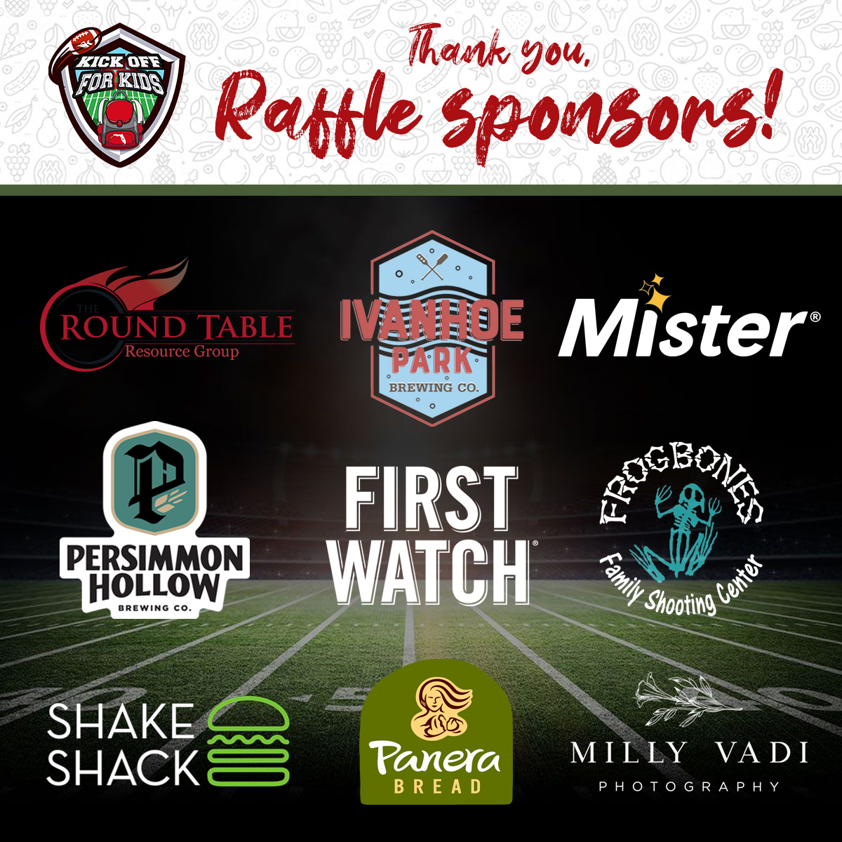 KOFKCentralFL's tweet photo. Thank you to these wonderful sponsors for their contributions toward our raffle at our 10th annual event. Our guests are in for some really great prizes this year! ππ
#kickoffforkids #charityfundraising #charityevent #TacklingHunger #orlando #event #raffle #nonprofit https://t.co/autdt7vdUQ