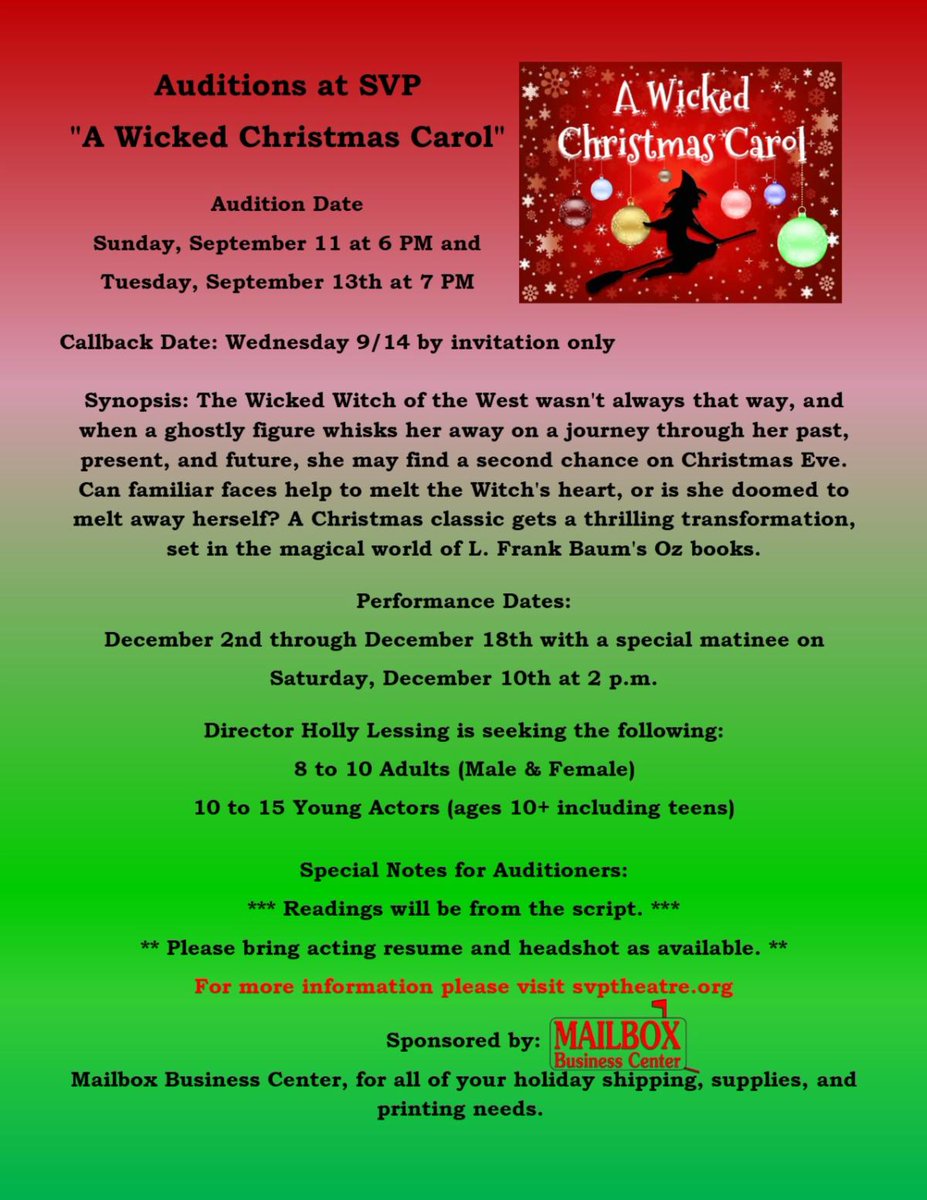 🚨Casting Call Alert🚨
Visit svptheatre.org for more information.
#auditions🎭
#svptheatre
#awickedchristmascarol