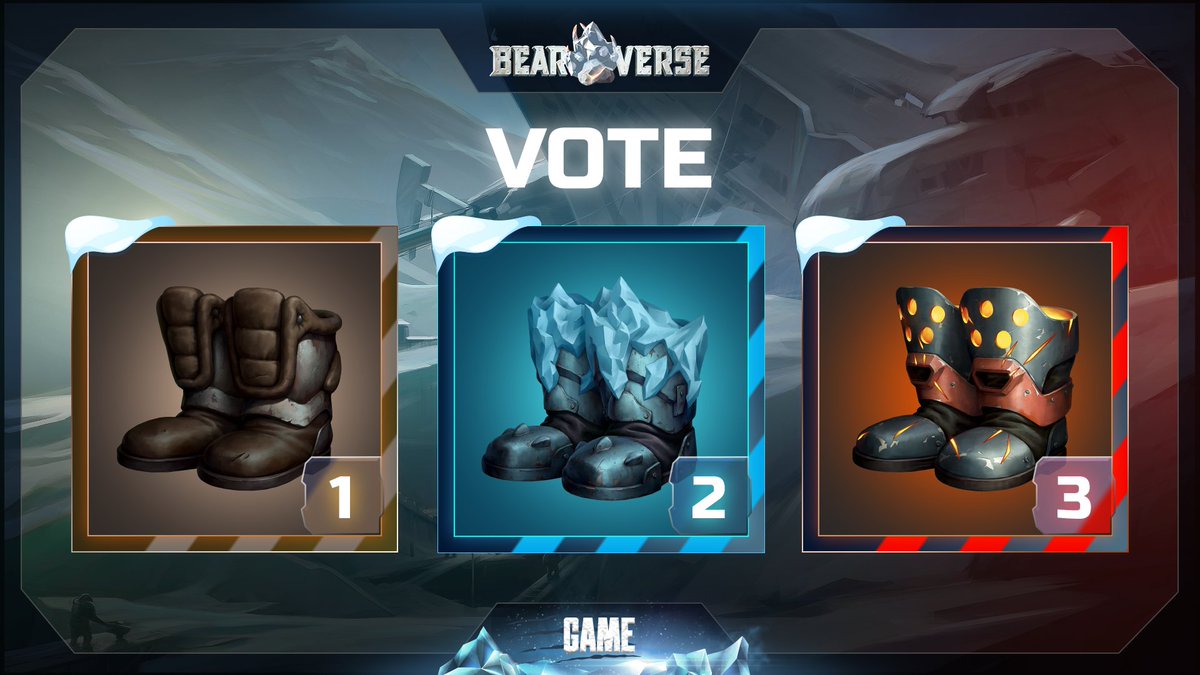 BearverseGame's tweet photo. Strong and stoic Bears can also be fashionistas😎

Let’s determine the boots that will be in style next season. Which option do you like the most? Vote!🏆

#bearverse #gamedev #p2e #nft https://t.co/0HKs7Mw9zq