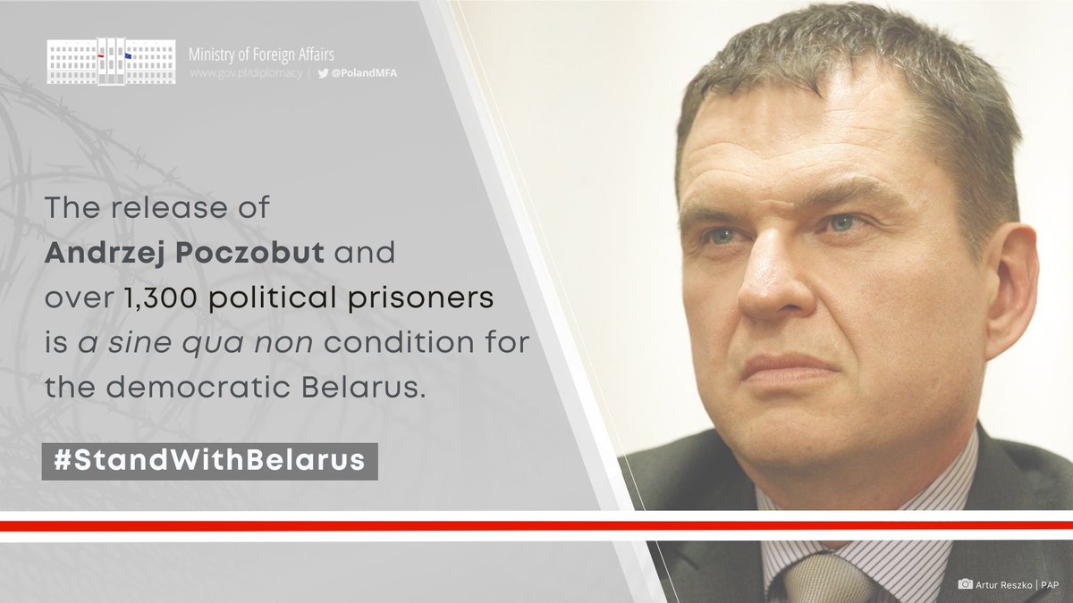 PolandMFA's tweet photo. Andrzej Poczobut, accused on falsified charges, remains in Belarusian custody for more than 17 months.

The 🇵🇱 MFA is constantly pursuing efforts to secure his release.

Along with 1,300 political prisoners, they are a symbol of the fight for a free and democratic Belarus. https://t.co/HNg5LGcs8U