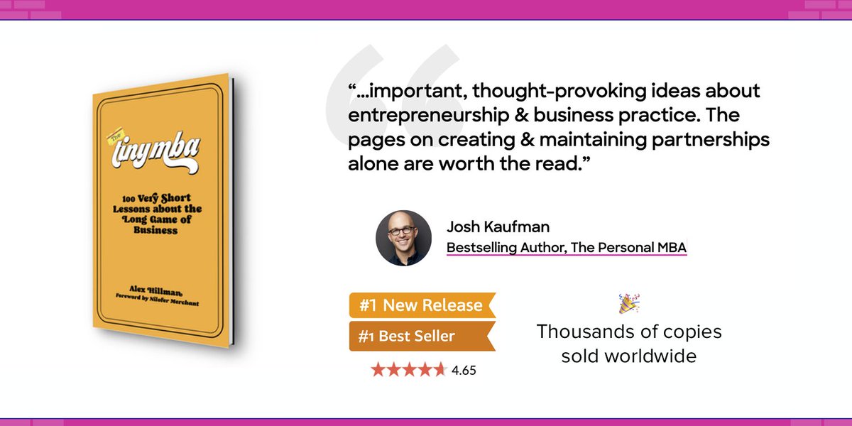 Reader love from Personal MBA author (and friend!) <a href="/joshkaufman/">Josh Kaufman</a> 🙏

“...important, thought-provoking ideas about entrepreneurship &amp; business practice. The pages on creating &amp; maintaining partnerships alone are worth the read.”

Grab your own copy today at tiny.mba