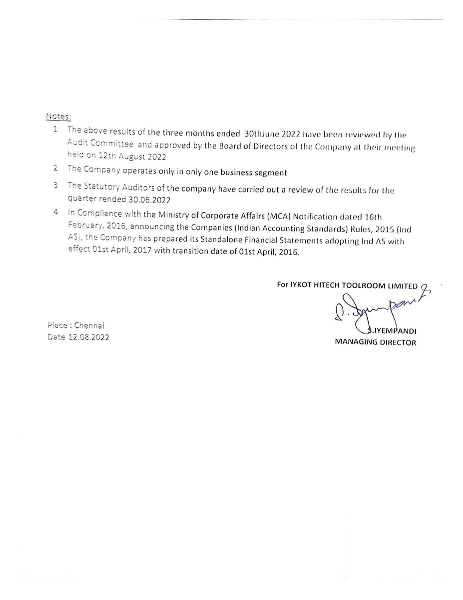 MarketUpdates6's tweet photo. IYKOT HITECH TOOLROOM LTD. - 522245 - REVISED  LIMITED REVIEW REPORT. Full Details : https://t.co/zVRlaL48vL https://t.co/eAlPFUnGCb