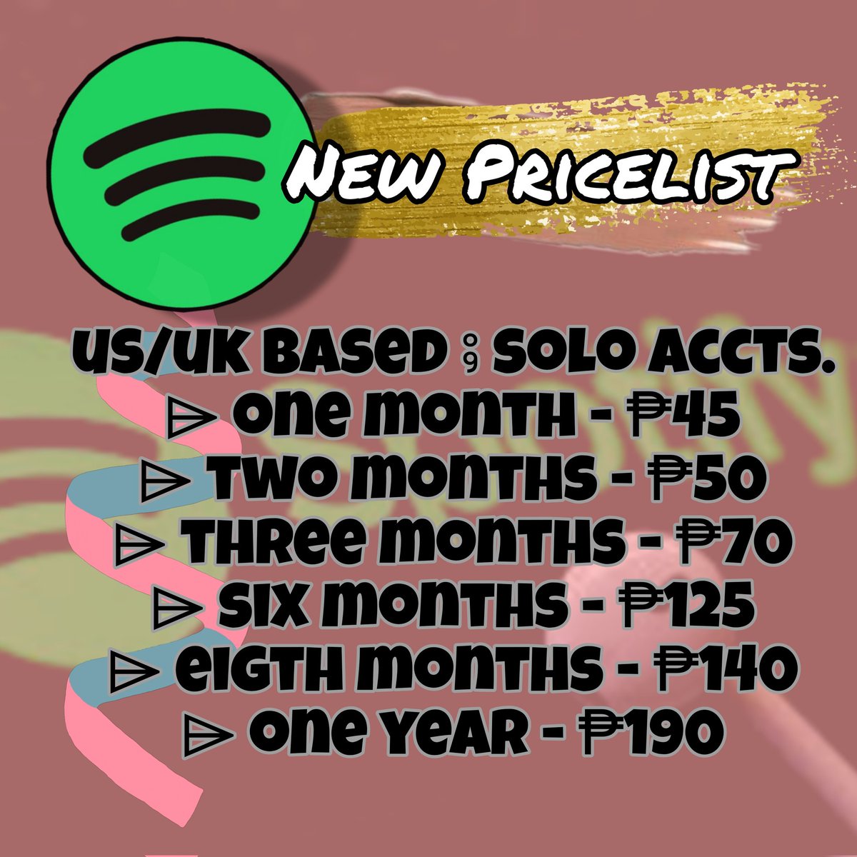 Gurei_1111's tweet photo. May pagbabago po sa pricelist ng Spotify. Check also the PL of other premium accounts below 👇 https://t.co/4ivgFENVzn