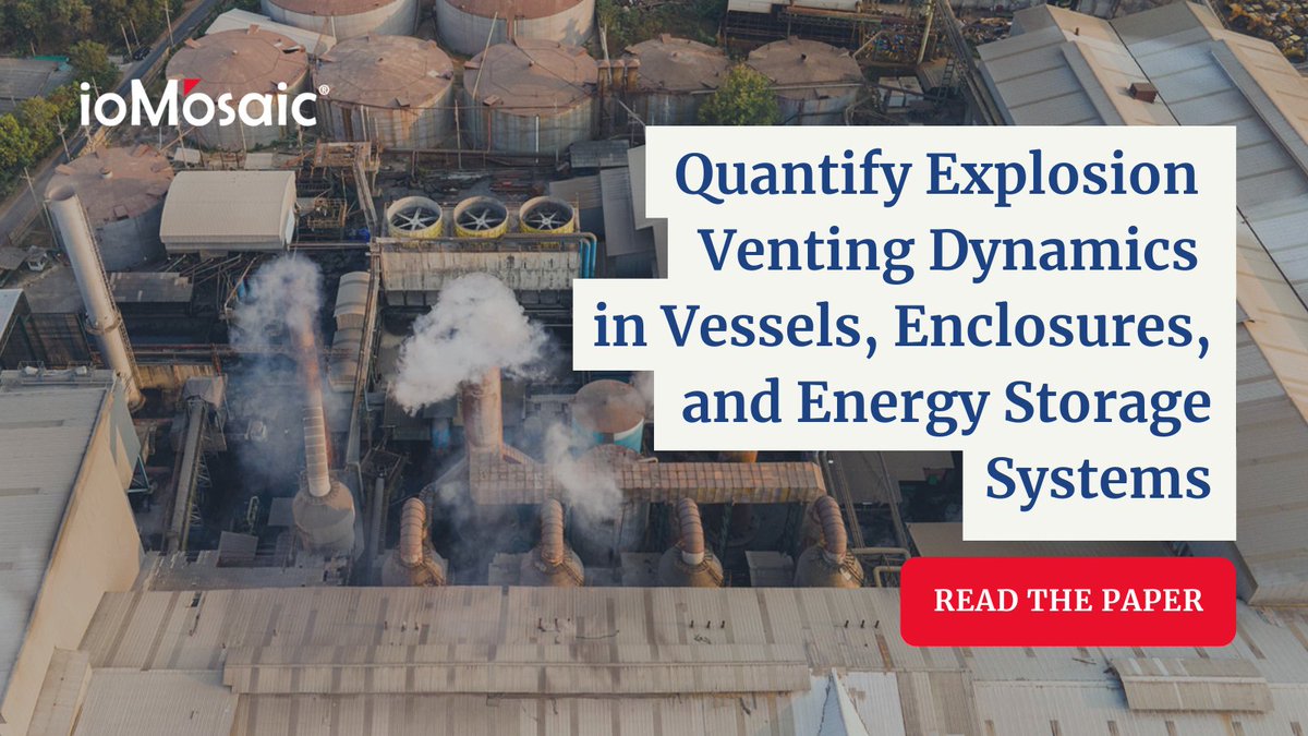 ioMosaic's tweet image. Simplified equations tend to overestimate pressure relief requirements. Read this ioMosaic paper for methods that address many of the shortcomings. bit.ly/3o8xKvF
#ReliefDesign #RiskAssessment #ProcessSafetySoftware