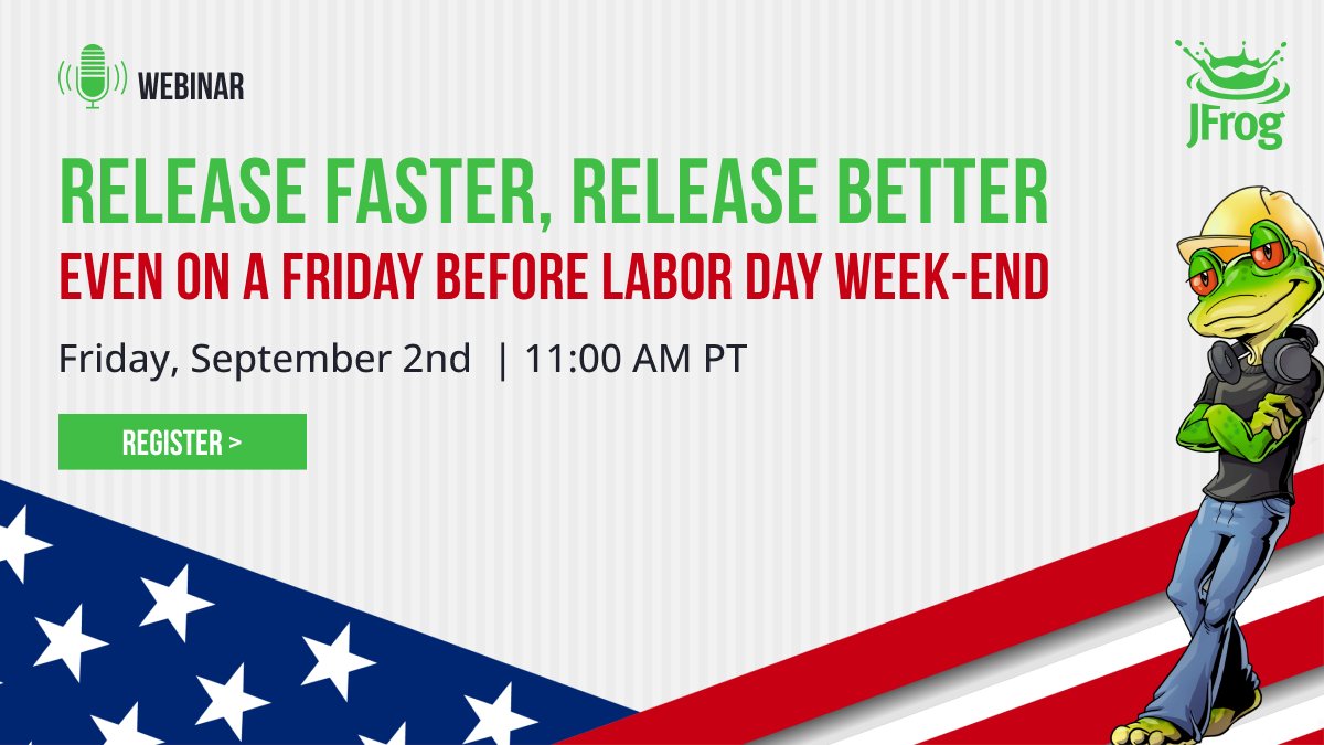 jfrog's tweet image. Before you kick back and relax this Labor Day weekend, take a moment to learn how you can work smarter, not harder.

Trust us, your post-weekend self with thank you. 

Register Now: jfrog.co/3dVUqhJ

#packagemanager #CICDPipelines #developers #DevOps