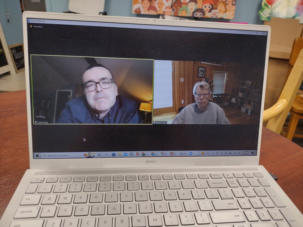 parksastacy's tweet photo. That was brillant! Thanks Owen King and Stephen King for speaking about your upcoming novels! I was in on the zoom chat today but our chat wasn't working! I would have loved to have asked questions! @StephenKing https://t.co/ulD2nxxuZV