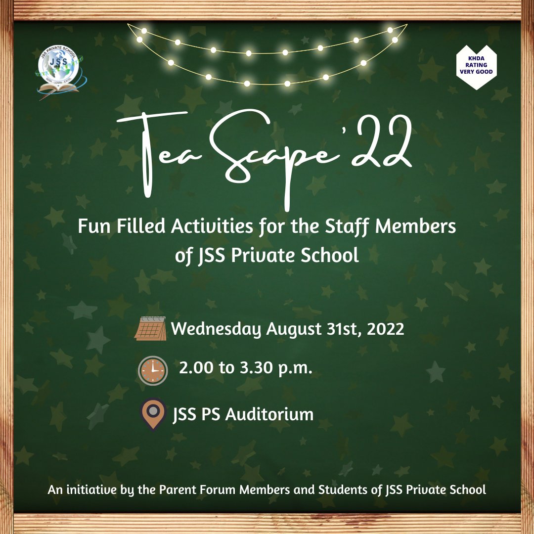 happinessjssps's tweet photo. In celebration of Teachers' day 2022, the parent forum members and students of JSS PS have designed Tea Scape '22 . The students and parents are looking forward to welcoming the staff members for this event @sureshbhojraj #KDHA #cbse #jssprivateschool #teachersday2022 #teacher https://t.co/2fbxeJUHCN