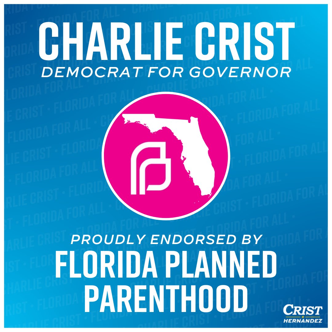 CharlieCrist's tweet photo. Reproductive freedom is on the ballot in Florida. We need a governor who'll protect, not destroy, that freedom.
 
Thank you, @FAPPA, for trusting in me to be that leader. I'm honored to have your support in this fight to defeat Ron DeSantis. https://t.co/ohZla71Mi2