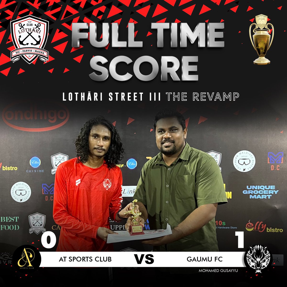 ClubLothari's tweet photo. FULL TIME SCORE
AT SPORTS CLUB 0 vs GAUMU FC 1
MOTM MOHAMED GUSAYYU no. 11
#LothariStreet #TheRevamp https://t.co/bON1UUrQqd