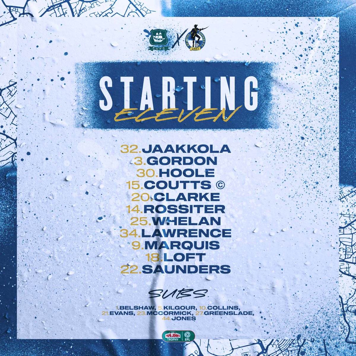 Official_BRFC's tweet photo. 📋 This evening's @PapaJohnsTrophy starting XI!

👊 A first start for @roversacademy's Jerry Lawrence!

#BristolRovers https://t.co/wVF5H4LxRv