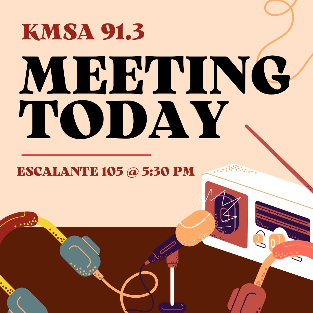 kmsa913's tweet photo. What did the phone say to the radio when they met for a date??

This is AUXhilarating! 🥲

First Meeting for KMSA 91.3 meets today in Escalante 105 at 5:30 pm! Come learn about how to broadcast your own radio show, podcast, or just have fun! 🙌

#kmsa913fm #liveradio #radioshows https://t.co/eTCgg7YiBr