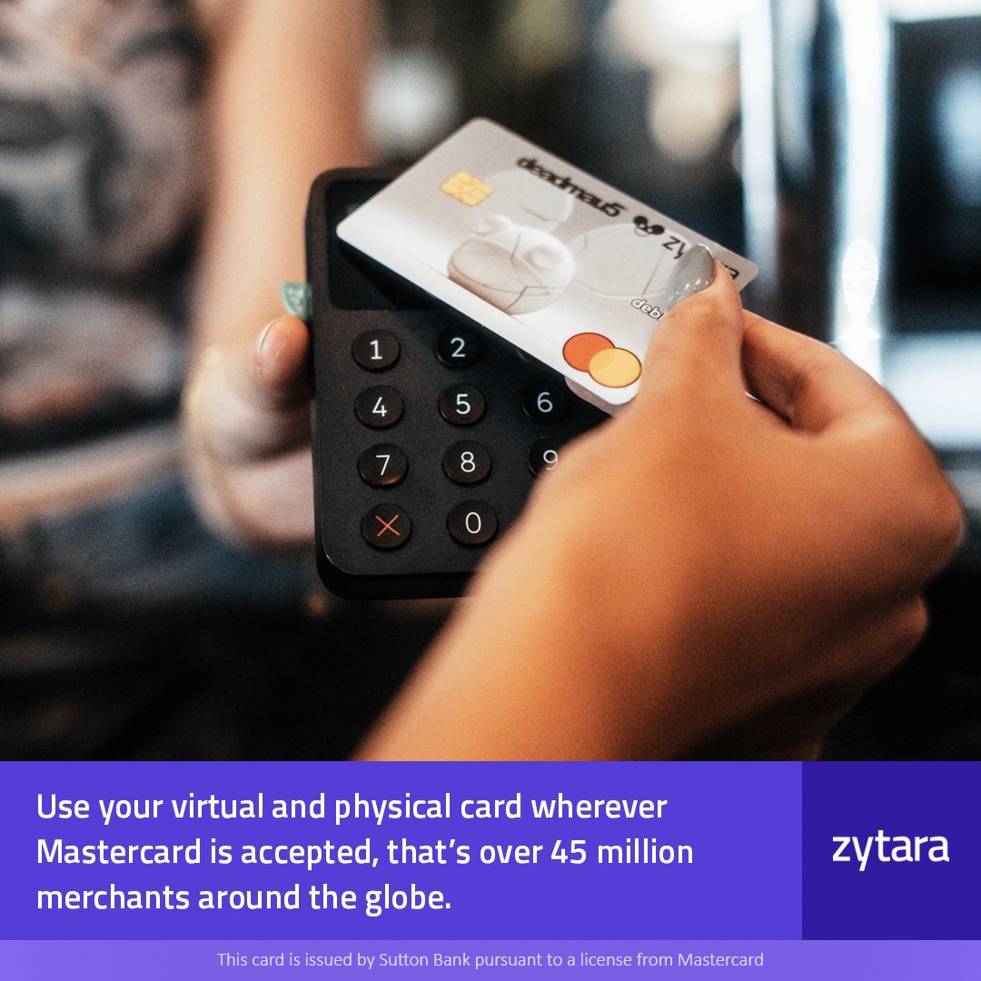 Use your virtual and physical card wherever Mastercard is accepted, that's over 45 million merchants around the globe. 🌎 zytara.com/app